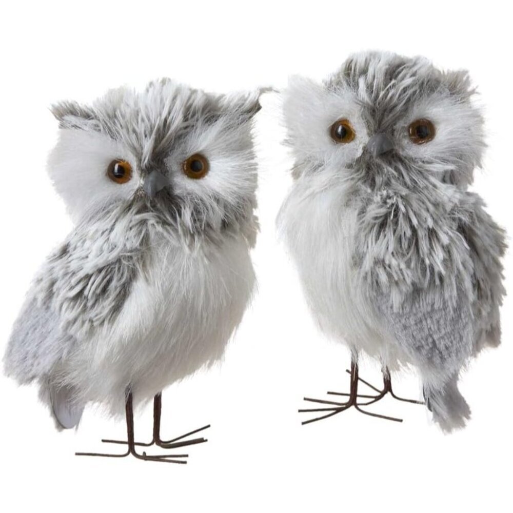 Kurt Adler 5-Inch Furry Gray Owl Set of 2